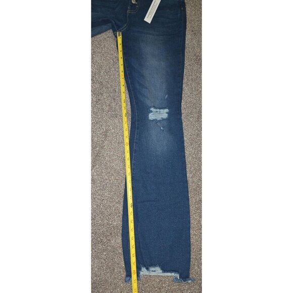 High-Rise Distressed Flare Jeans Size 7 With Button Fly & Frayed Hem By Highway - Picture 5 of 6
